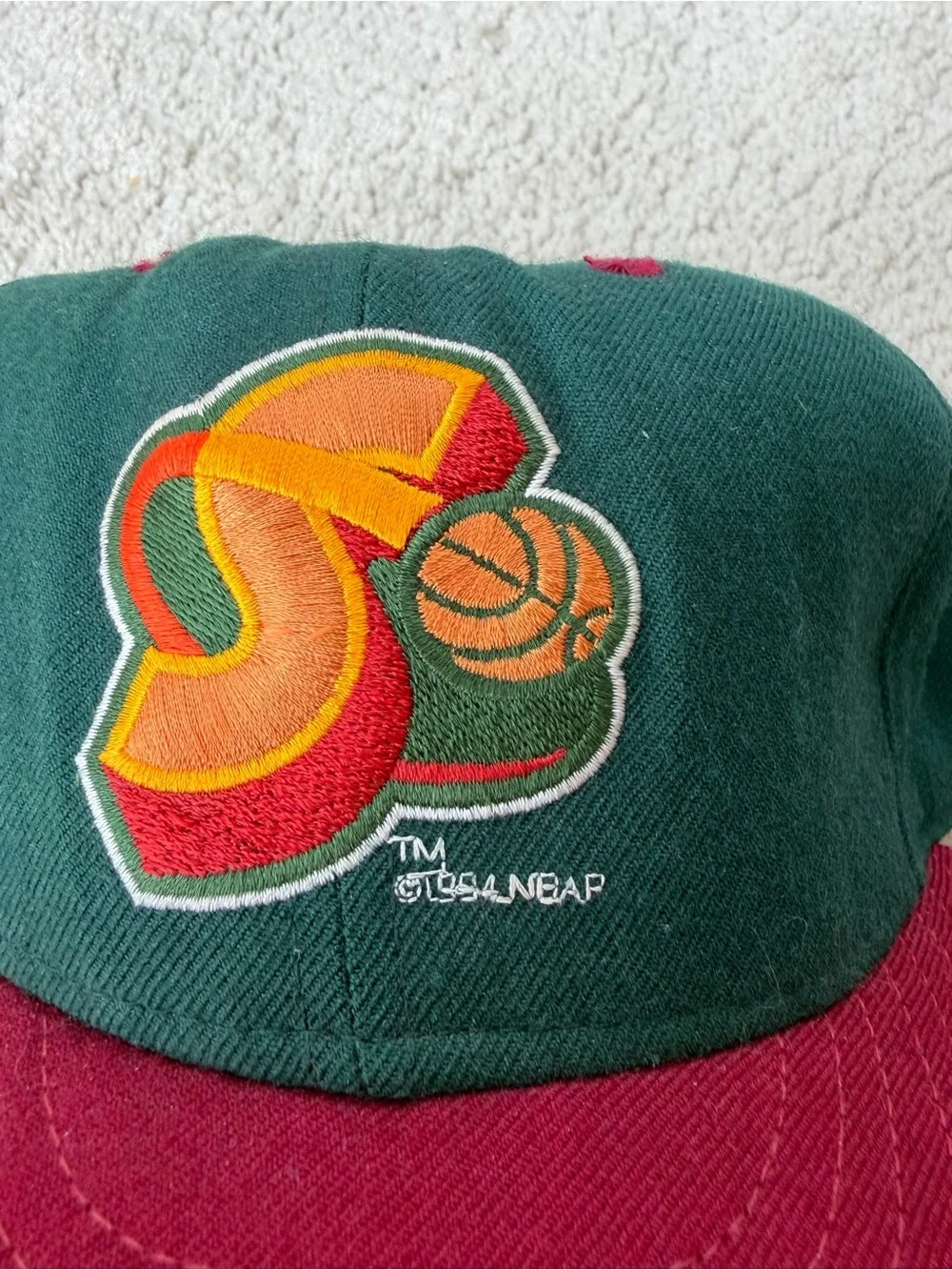 Vintage 1994 New Era 5950 Size 7 Seattle SuperSonics NBA Green Fitted Wool Hat